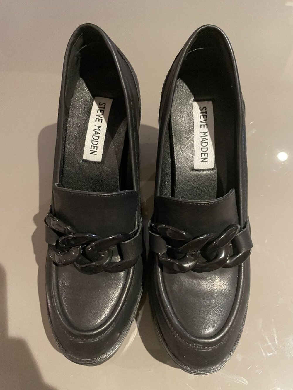 Steve Madden Black Chunky Lug Sole Chain Loafers Women's Size 7.5